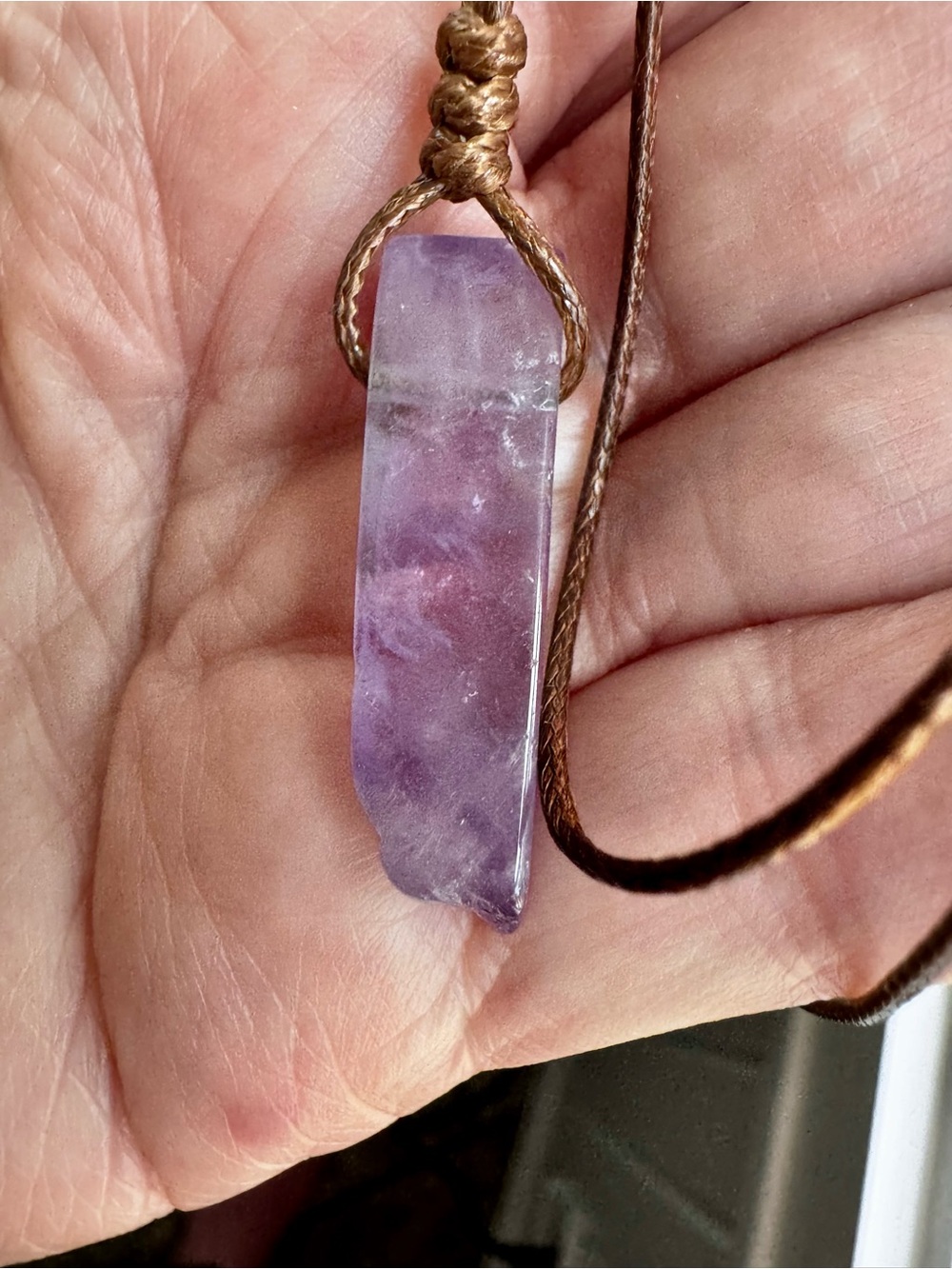 Natural Amethyst Point Pendant Necklace Handmade cord 18”- 28” stone 1.25”